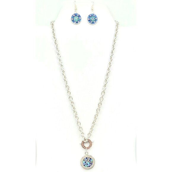 Antica Murrina Toggle Murano Glass Pendant Toggle Necklace Earrings,  Set Signed - Picture 2 of 6